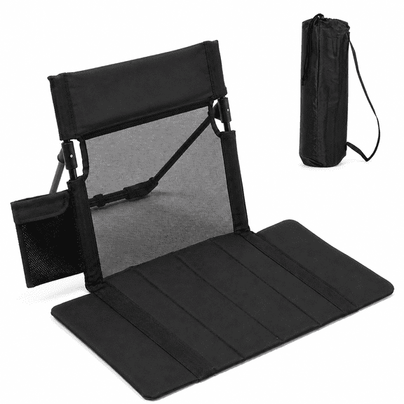 Adjustable Folding Camping Lounge Chair - Portable Outdoor Recliner with Integrated Cup Holder & Storage Pocket - Compact Reclining Beach Chair for Picnic, Patio & Fishing - Carrying Bag Included