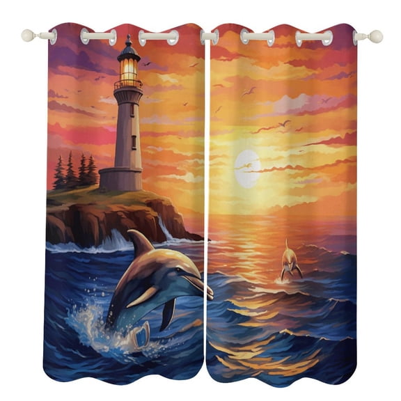 Marine World Dolphin 2 Panels Curtains for Bedroom Living Room Drapes Kitchen Window Curtain Home Decor