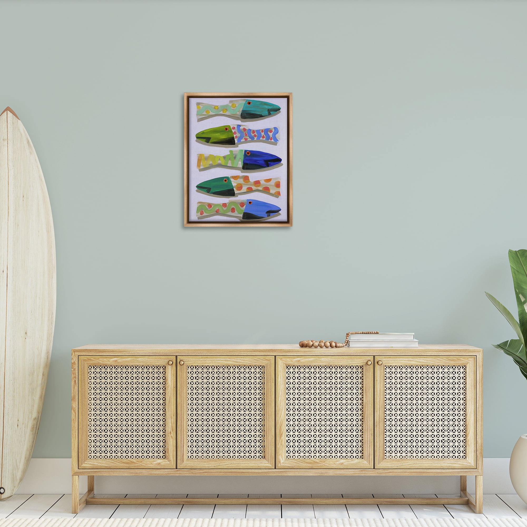Stupell Industries Wooden Fish Designs Animals & Insects Painting Brown Floater Framed Canvas Art Print Wall Art, 25 x 31