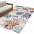thumbnail image 2 of Marine Life Washable Area Rugs 4'x6', Watercolor Seahorse Coral Starfish Linen Texture Low Pile Throw Living Room Rug Non-Slip Sturdy Edge Binding Carpet for Indoor Entryway Bedside Kitchen, 2 of 9