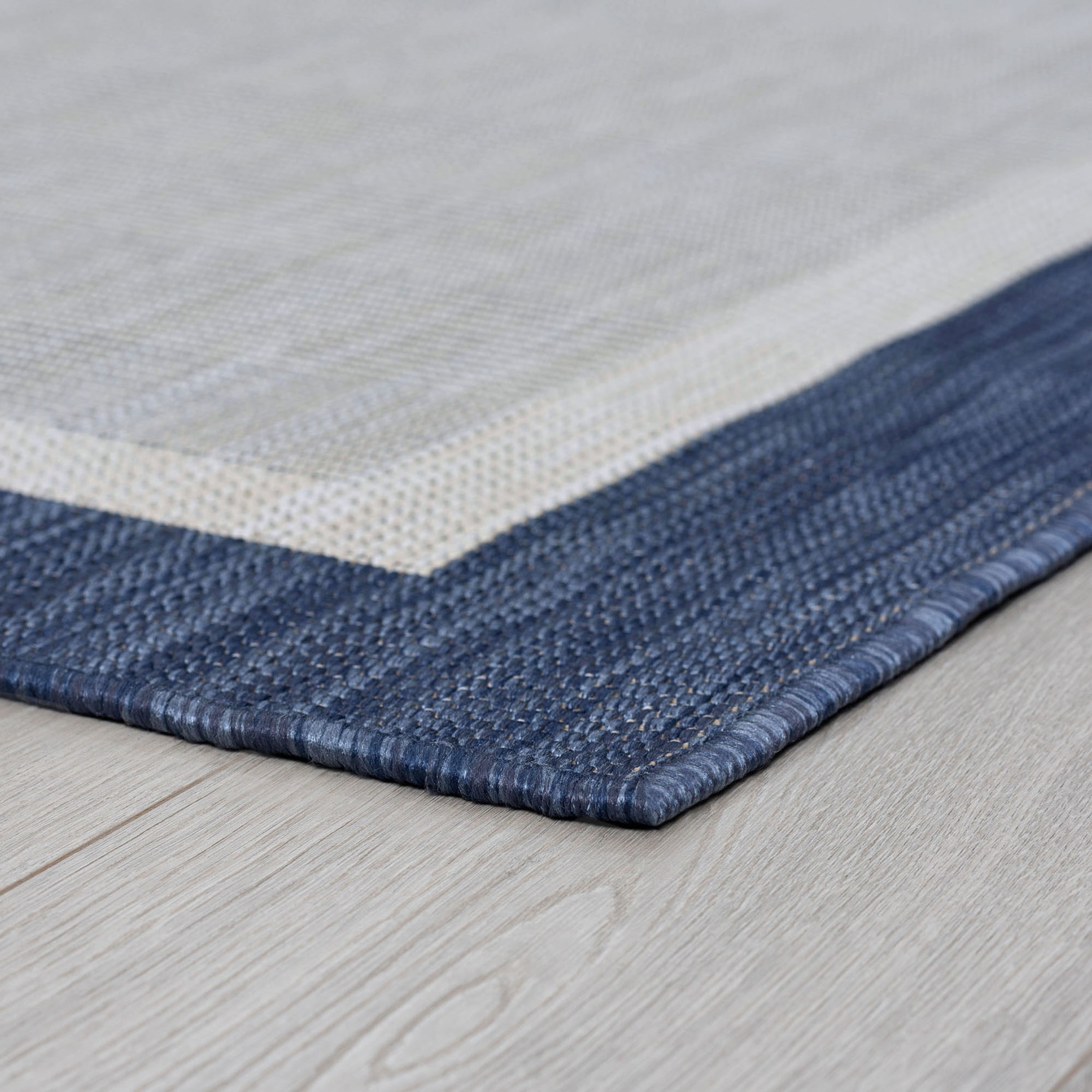 Bliss Rugs Solid Border Indoor Outdoor Rug Water Resistant Runner Rug for Patio, Hallway, Entryway, Deck, Navy ,3' x 10'