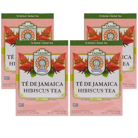 (4 Boxes) Tadin Herb & Tea Co. Hibiscus Herbal Tea, Caffeine Free, 24 Tea