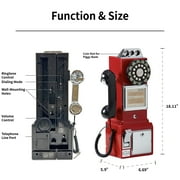 Ryan Bros. American Retro 1950s Payphone with Coin Bank Wall-Mount Corded Phone (Red)