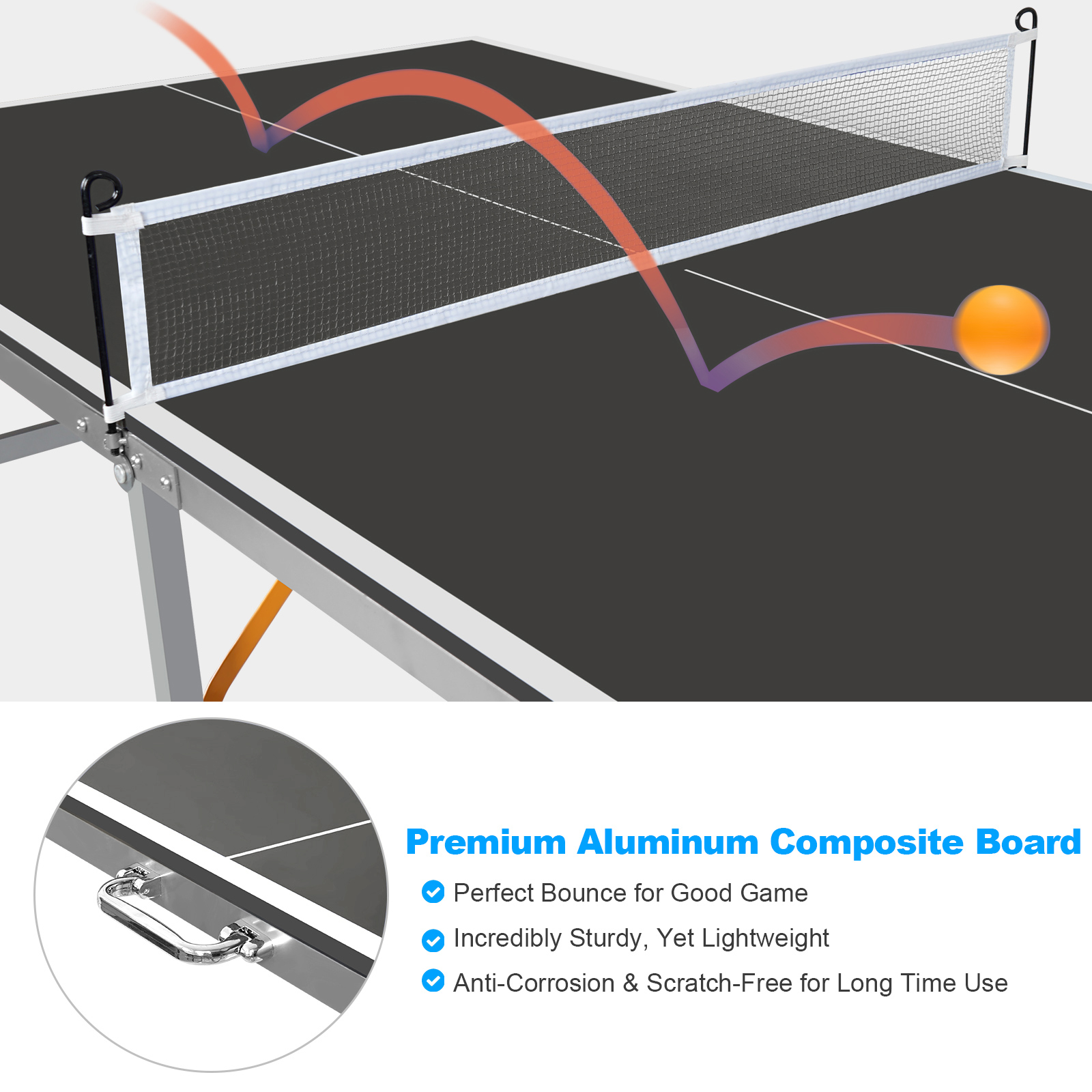 KLB Sport Portable Foldable Ping Pong Table with Net, Paddles & Balls, Indoor Compact Table Tennis Table for Home