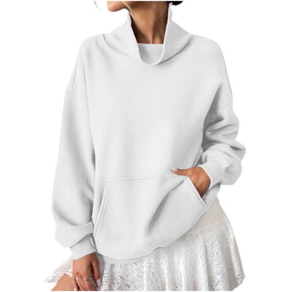 NominalSnug Women's Cowl Neck Sweatshirt Lightfleece Lined Loose Fit Pullover Top with Pocket