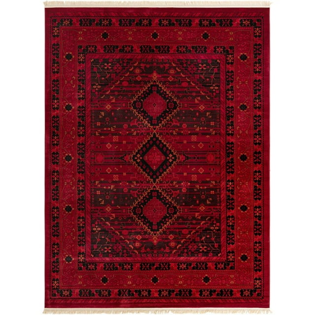 Unique Loom Tekke Tapis Zone Torkaman Surteint 10' x 13' Rectangle Rouge/noir