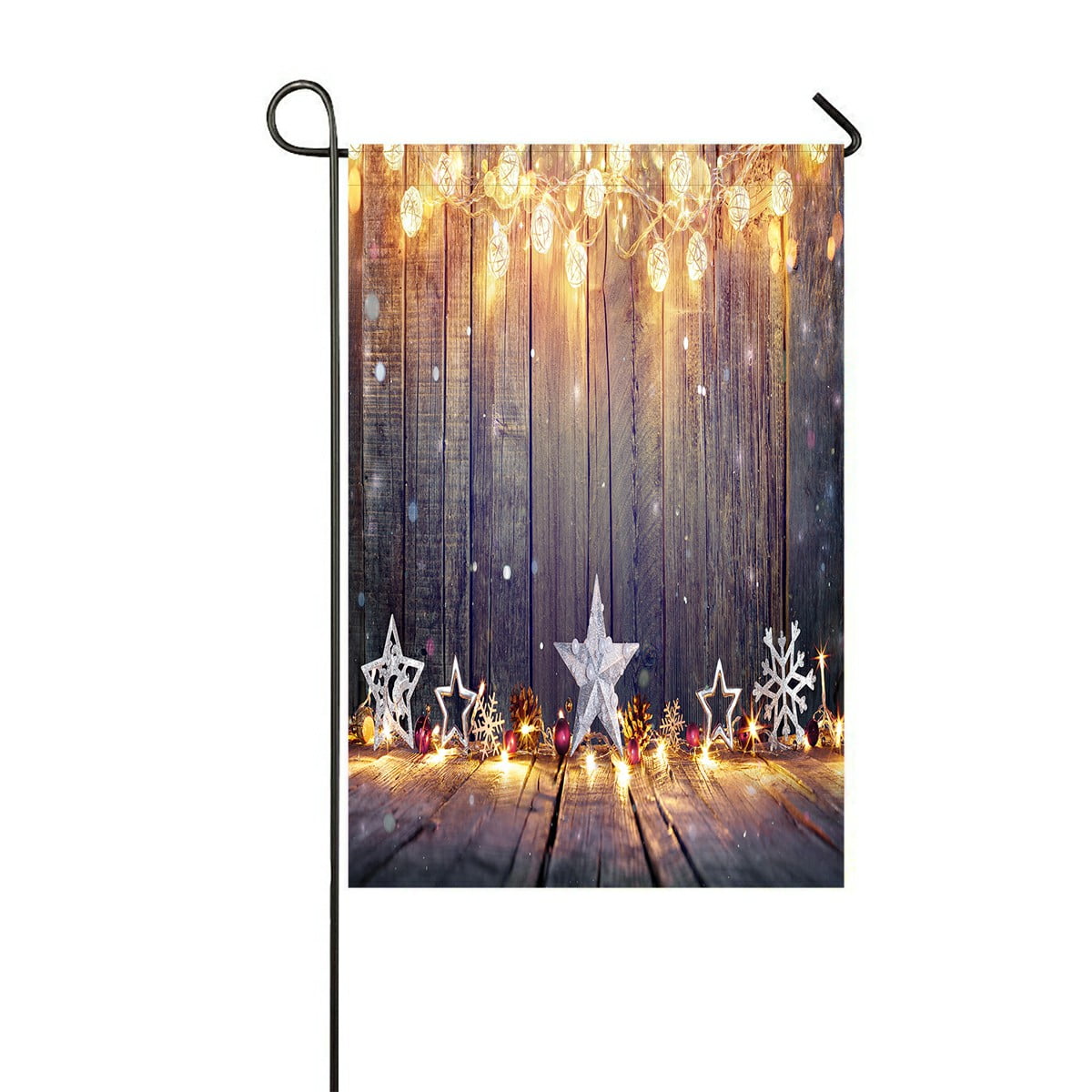 ABPHQTO Vintage Christmas Stars Lights Wooden Table Home Outdoor Garden Flag House Banner Size
