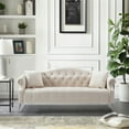 thumbnail image 1 of 78.7 Chesterfield Sofa, Modern Velvet Button Tufted Upholstered Accent Sofa with 2 Pillows and Nailhead 3 Seater Sofa with Rolled Arms AND Silver Metal Legs for Living Room, Beige, 1 of 5