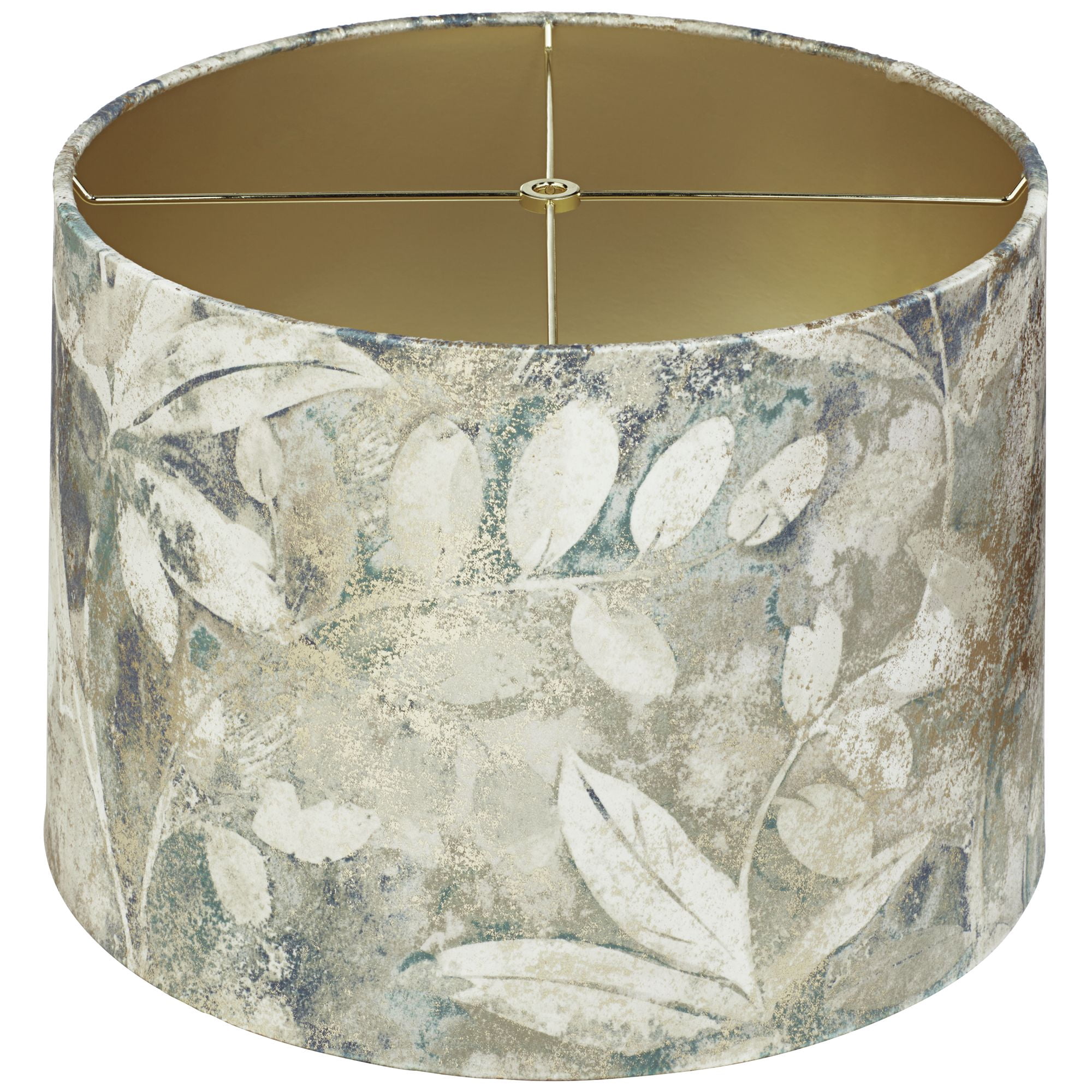 Springcrest 14" Top x 15" Bottom x 10" High x 10 1/2" Slant Print Lamp Shade Replacement Drum Velvet Leaves Spider Harp Finial