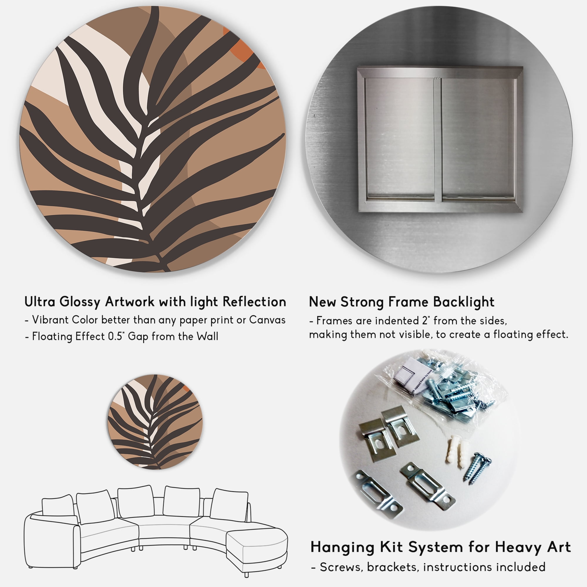 Designart 'Shapes and Tropical Leaf Silhouettes II' Modern Circle Metal Wall Art 29x29 - Disc of 29