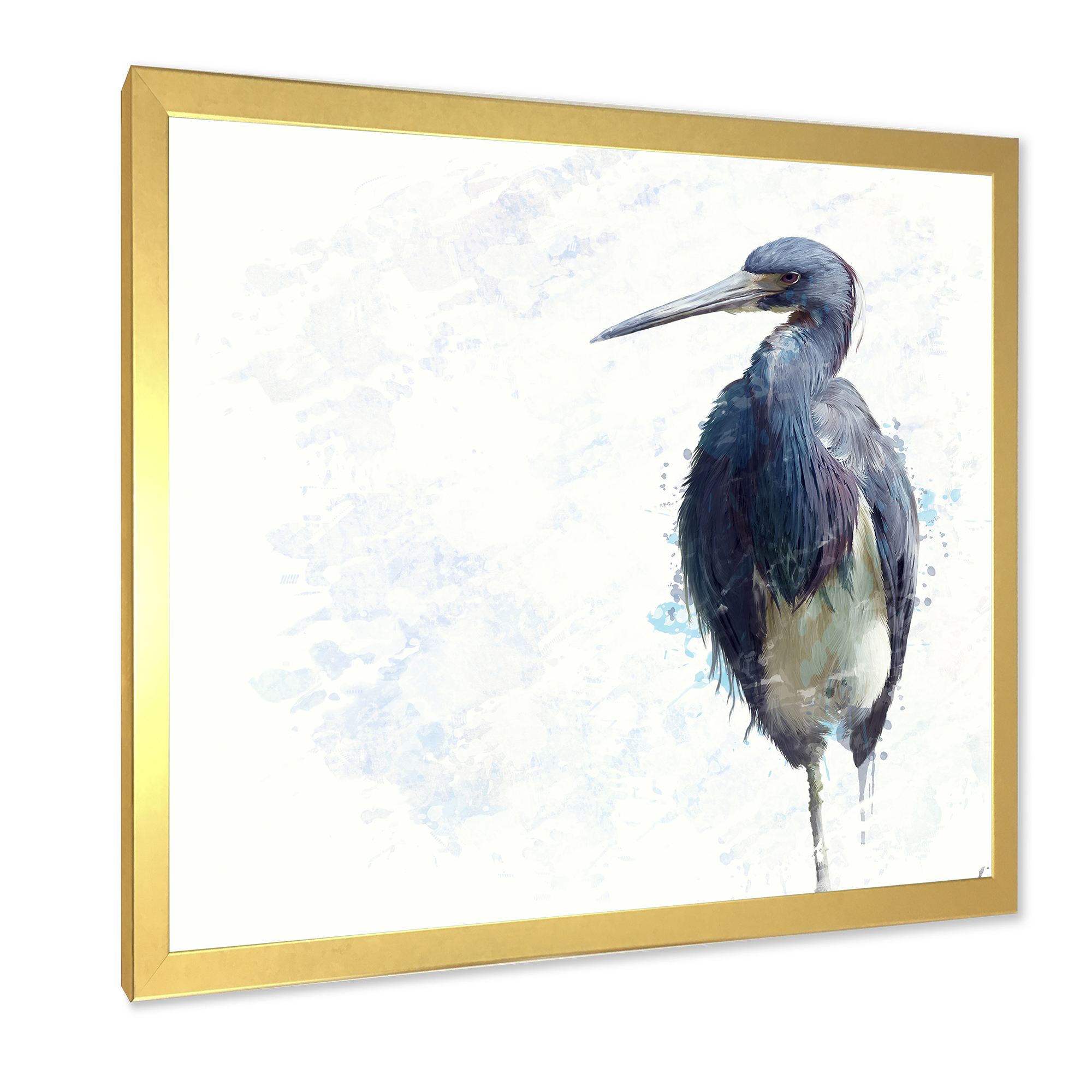 Designart 'Tricolored Heron Bird On White' Farmhouse Framed Art Print