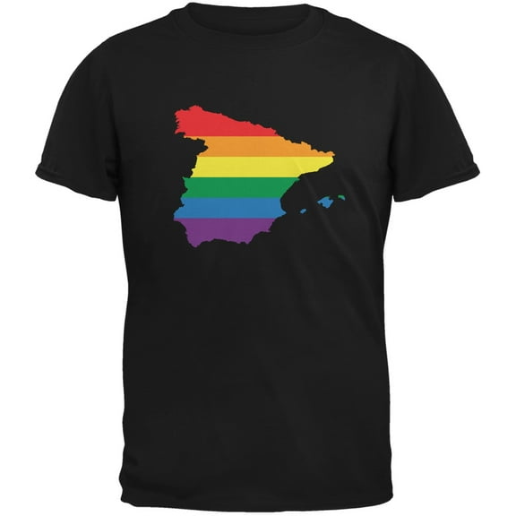 Spain LGBT Gay Pride Rainbow Black Adult T-Shirt - 2X-Large