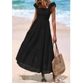thumbnail image 4 of Vestido largo PRETTYGARDEN para mujer, cuello cuadrado, negro fruncido, 4 of 9