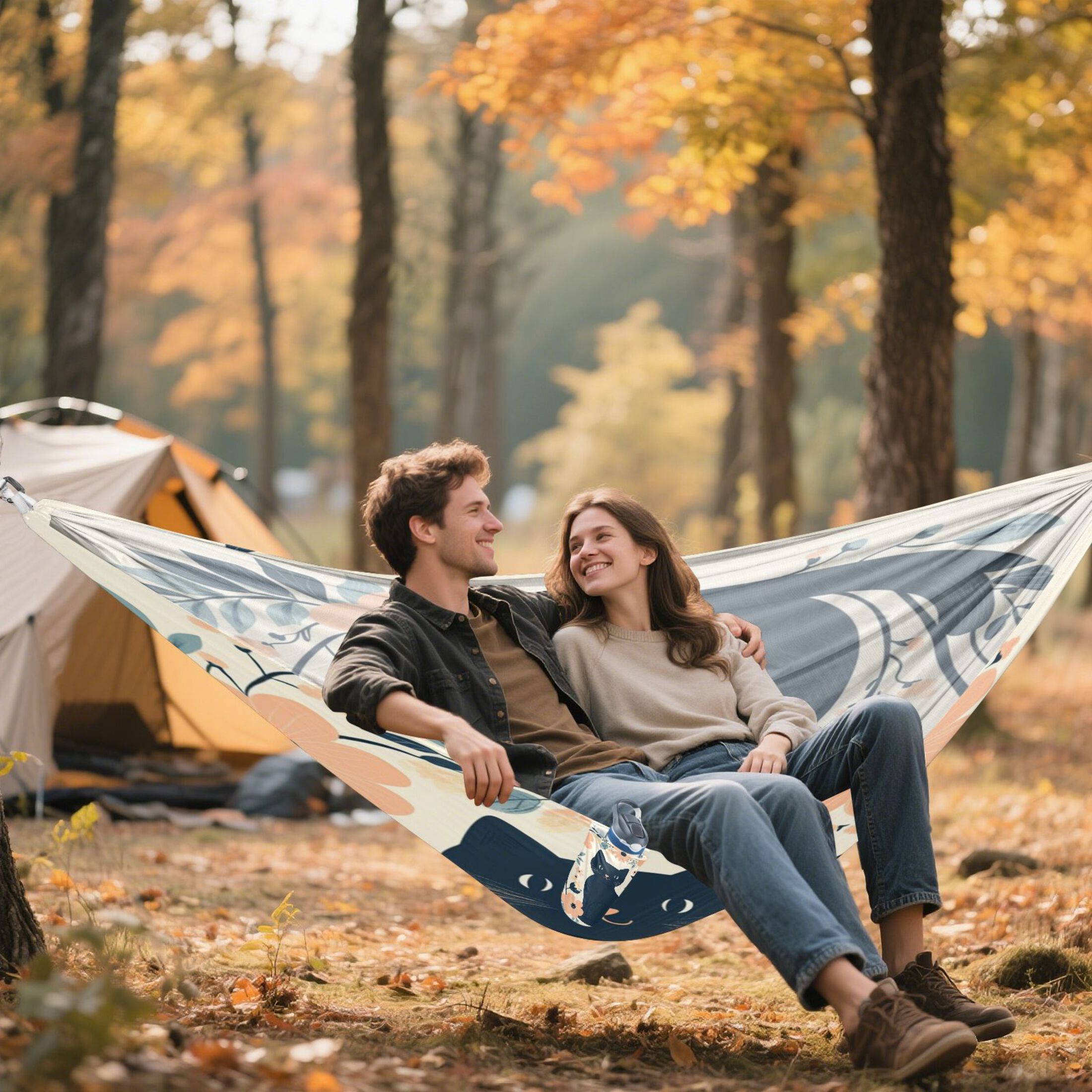 Hammock Camping Hammock Nylon Portable Hammock Travel Camping Hammock Black Cat and Flowers