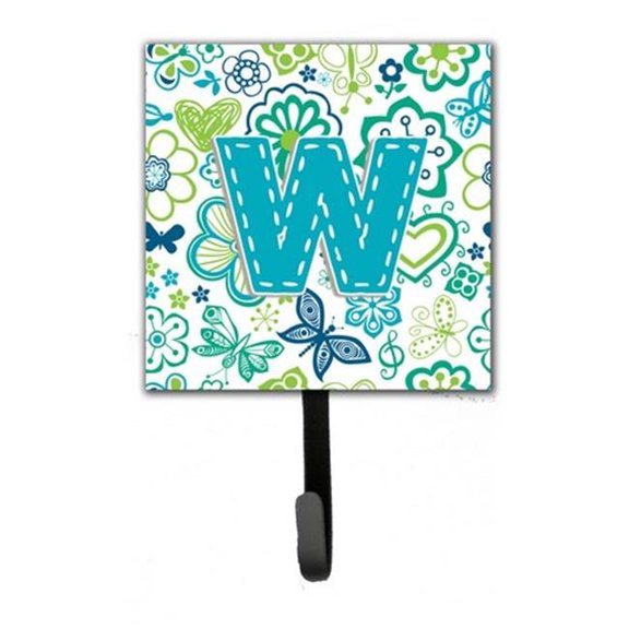 Carolines Treasures CJ2006-WSH4 Letter W Flowers And Butterflies Teal Blue Leash & Key Holder