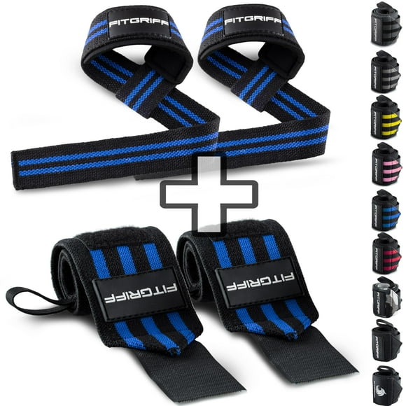 Fitgriff® Lifting Straps & Wrist Wraps (Bundle) Superior Support for Weightlifting & Gym Workouts - for Men and Women (Black/Blue)