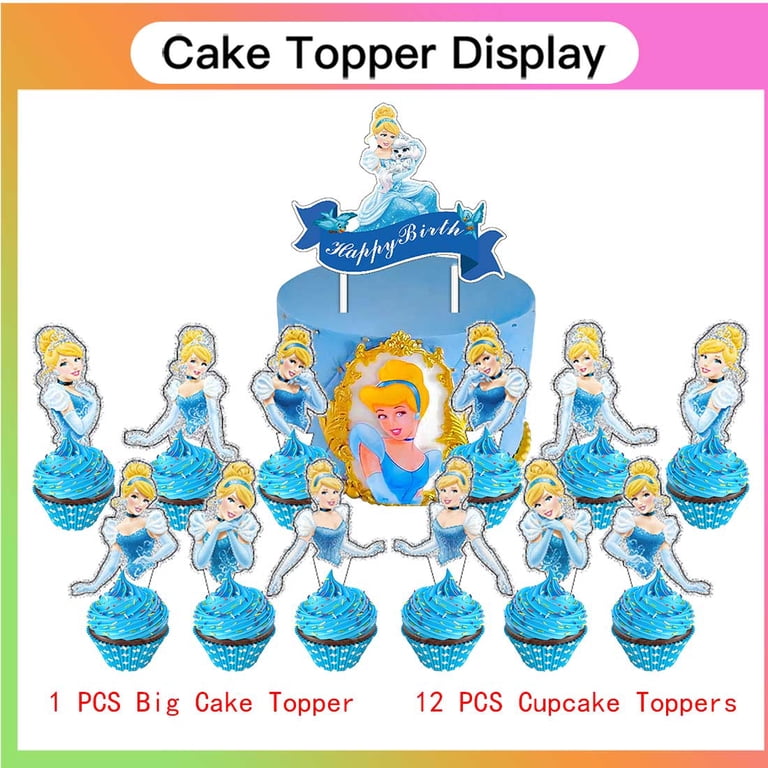 Kit Déco Anniversaire Cendrillon (Cinderella) - Ballons, Topper De Gâteau, Bannière, Nappe - Multicolore - Neuf