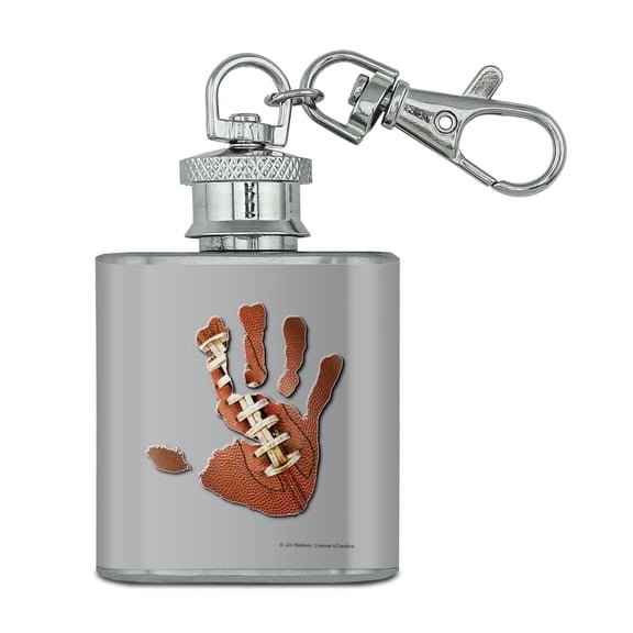 Hand Print Football Get a Grip Stainless Steel 1oz Mini Flask Key Chain