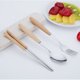 thumbnail image 5 of Zhuge Palillos, cucharas, tenedores, juego de cubiertos de 3 piezas, acero inoxidable 304 con estuche de viaje y mochila escolar, utilizado para trabajos escolares (mango de madera), 5 of 5