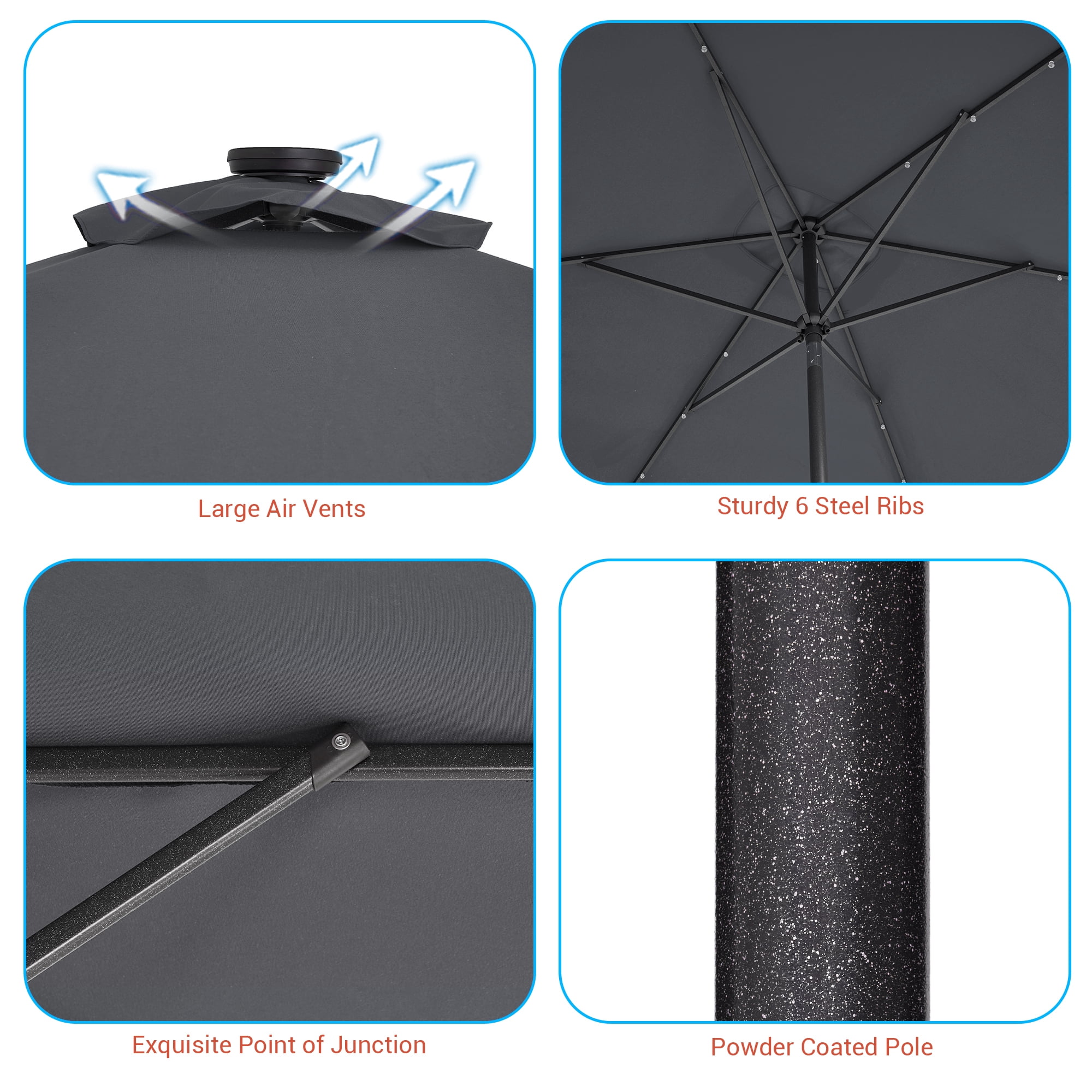 CHYVARY 10 x 6.5ft LED Outdoor Patio Rectangular Table Umbrellas for Deck, Poolside and Garden, Anthracite