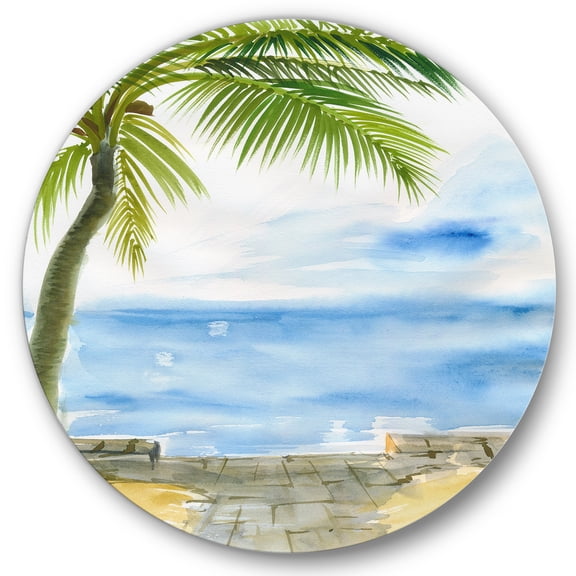 Designart 'Palm Beach Resort At Sunrise II' Nautical & Coastal Circle Metal Wall Art 36x36 - Disc of 36
