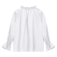 thumbnail image 5 of UACY Girl's Long Sleeve Blouse with Flounce Cuffs and Ruffle Trim Tie Neck Design Business Casual Top (White, 5-6 Years), 5 of 6