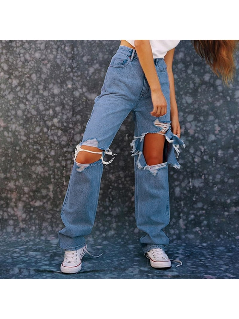 Pedort Womens Flamingo Jeans for Women Jeans Casual Flap Pocket for Women Wide Leg Baggy Jeans for Women Button BLUE,2XL -