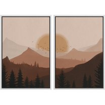 IDEA4WALL Framed Canvas Print Wall Art Set Mountain & Southwest Desert Landscape Fine Art Abstract Geometric Nature Wall Decoration Artwork for Living Room, Bedroom, Office - 24"x36"x2 White