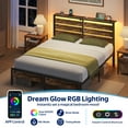 thumbnail image 3 of Greenstell Queen Size Bed Frame with Storage Headboard,Wood Platform Bed with LED Lights & USB Charging Station,Double Bed Frame with Metal Slats,Rustic Brown, 3 of 9