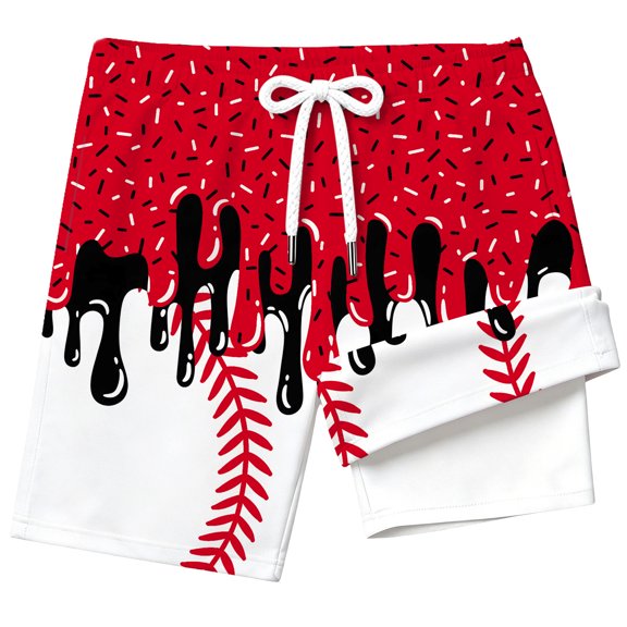 FYDUU Boys Swim Trunks with Compression Liner Ice Cream Print Swim Shorts Double Layer Beach Shorts Summer Bathing Suit Swimwear 2-3 Years
