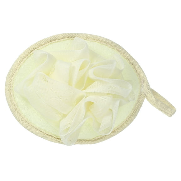 Unique Bargains Bath Sponge Body Shower Sponge Mesh Gloves Beige 6.69"x5.12" with Flower Bath Ball