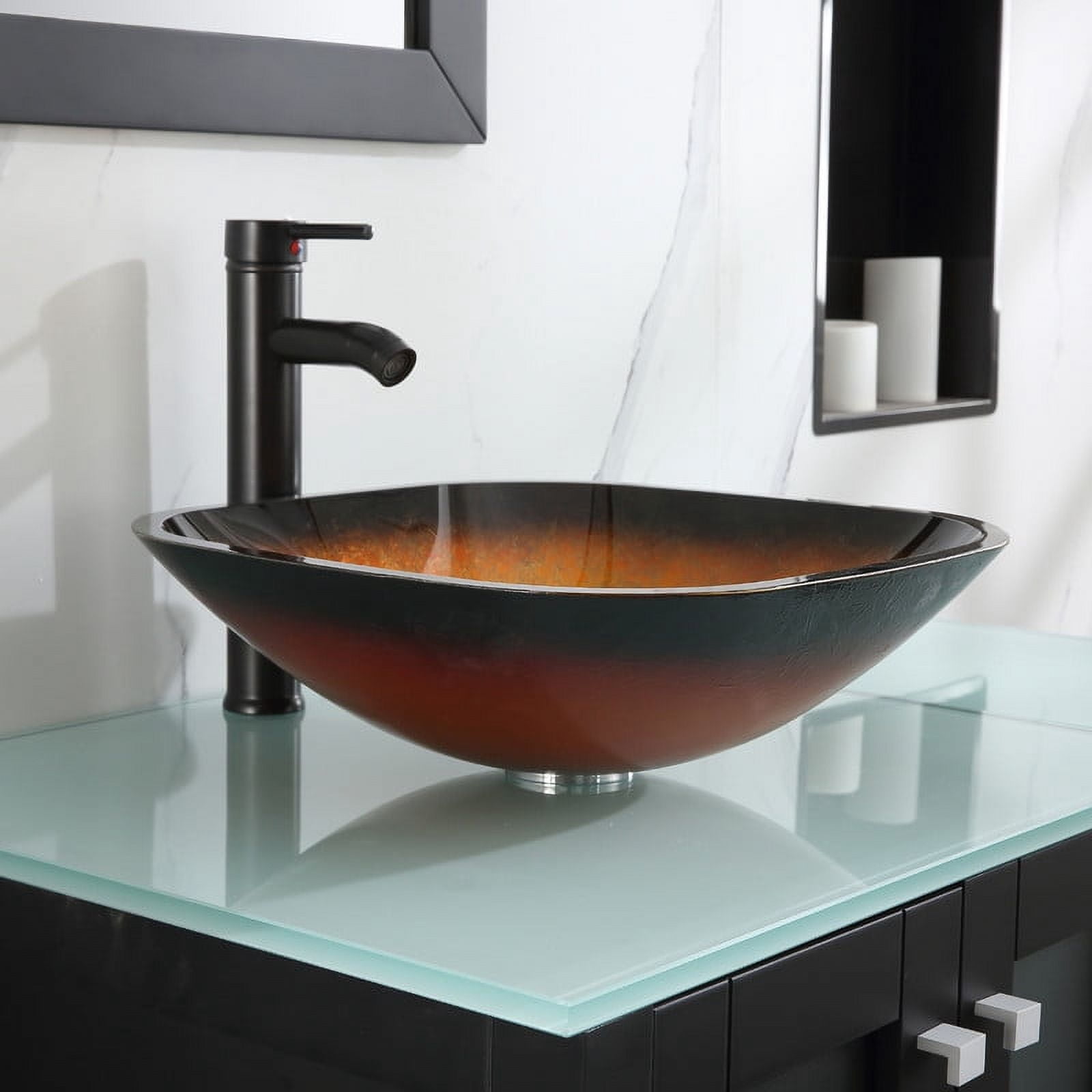 Walsport 36" Luxurious Bathroom Vanity and Sink Combo Cabinet with Golden&Black Glass Vessel Sink and Faucet Pop Up Drain,Black