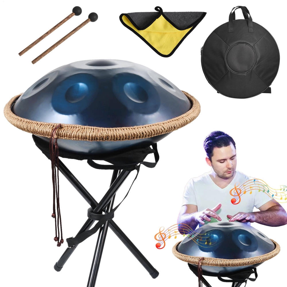 18 in & 9 Notes D Minor Hand Drum, Handpan Drum, Hand Pan Drum Instrument with Mallets, Handpan Stand & Carry Bag, Steel Healing Sound Drum, Percussion Instruments for Adults Beginners