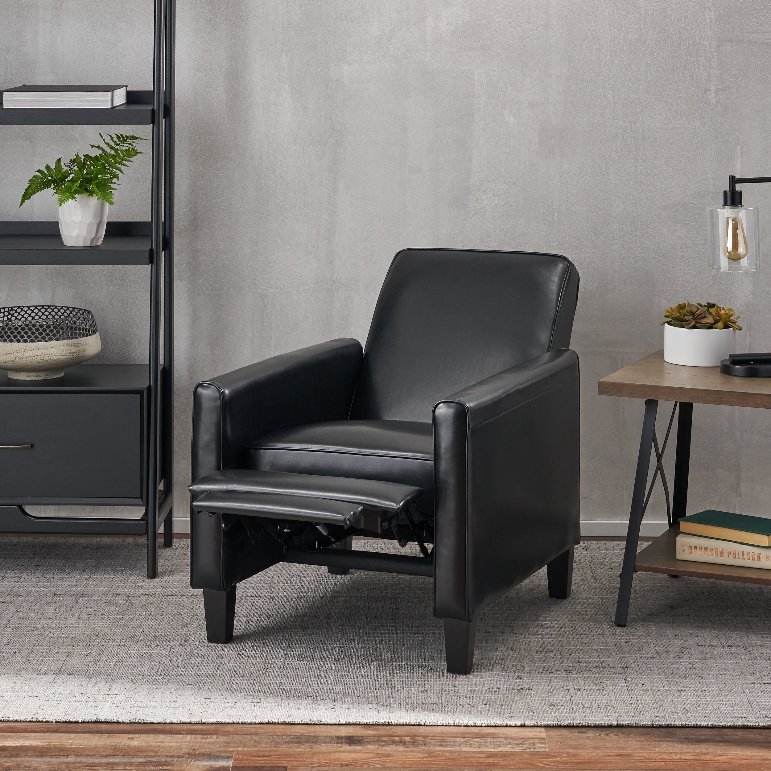 GDF Studio Paris Bonded Leather Recliner Club Chair, Black