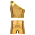 thumbnail image 2 of Manyakai Kids Girls Gymnastics Dance Workout Outfits 2 Piece Metallic Crop Top and Shorts Set Gold 170, 2 of 6