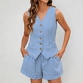 thumbnail image 2 of Arlun Womens 2 Piece Short Sets Sleeveless Button down Vest Top and Shorts with Pockets Summer Two Piece Matching Outfits Solid Color Simple Comfort Versatile Daily Wear Blue XL, 2 of 4