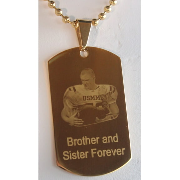 CUSTOM PERSONALIZED PICTURE PHOTO STAINLESS STEEL IPG GOLD DOG TAG NECKLACE ENGRAVE 1 SIDED gold2950photo1