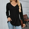 thumbnail image 2 of Womens Long Sleeve Tops Solid Trendy Casual V-Neck Tunic Blouses Lightweight Basic Loose Fit Going Out Business Work Shirts, 2 of 5