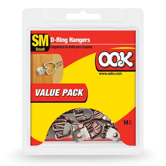 Ook D-Ring Picture Hanger, Frame Hanger, Small, Steel, Zinc Finish, Silver, 14 pack