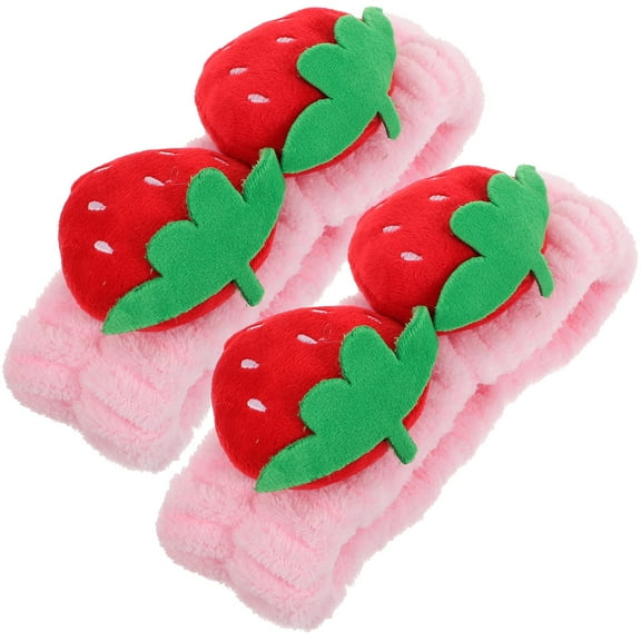 2 Pcs Head Band Makeup Hair Band Fluffy Towel Headband Plush Headband Strawberry Headband Girl Pink Fabric Women's