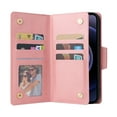 thumbnail image 5 of Nalacover For iPhone 12 Pro / 12 Zipper Wallet Case,360 Protection Stylish PU Leather Shockproof Magnetic Flip Holder 6 Card Slots and 2 Cash Pockets Cover with Detachable Wrist Strap,Rosegold, 5 of 13