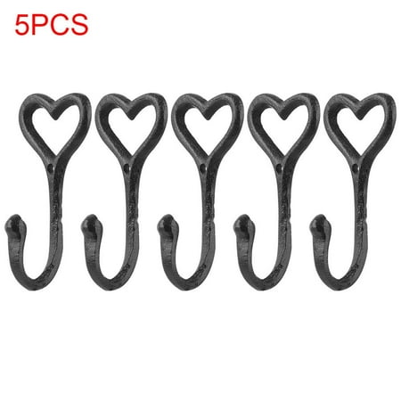 

1/5PCS Retro Home Decor Bedroom Livingroom Door Ornament Wall Mounted Coat Hat Hanger Black Cast Iron Love Heart Hook 5PCS