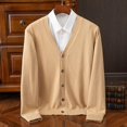 thumbnail image 4 of CENL Men Classic Solid Color Knitted V-neck Cardigan Warm Baggy Sweater High End Coat, 4 of 9
