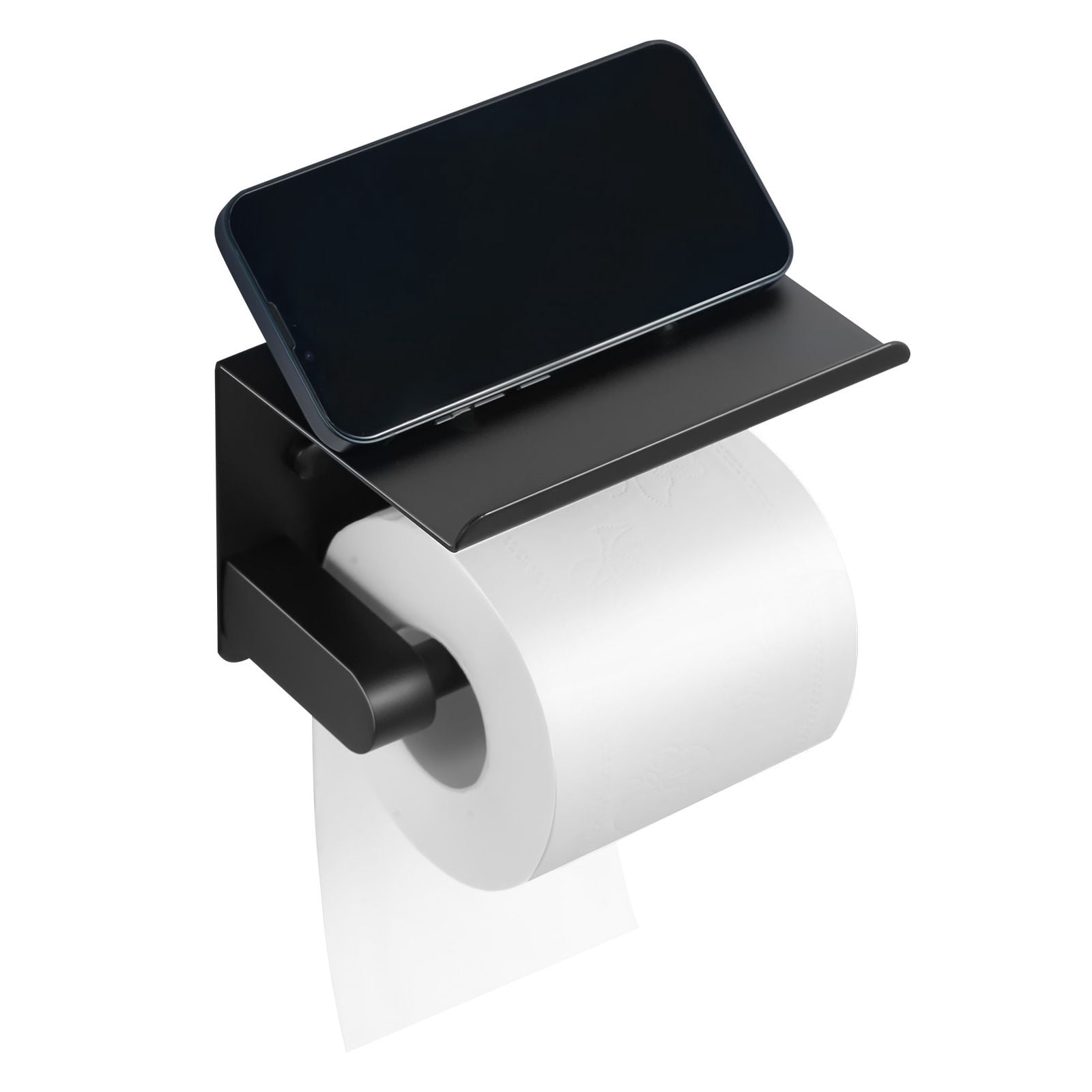 2-in-1 Toilet Paper Holder with Shelf, SUS304 Stainless Steel Wall Mount Tissue Roll Holder Fits Mega Rolls, Anti-Fall Design, Adhesive & Screw Two Installation Ways for Bathroom Kitchen