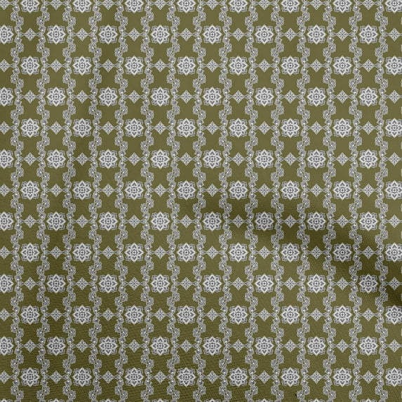 oneOone Cotton Cambric Dark Olive Green Fabric Damask Scroll Sewing Material Print Fabric By The Yard 42 Inch Wide
