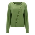 thumbnail image 4 of Kureaily Solid Color Asymmetrical Button Front Open Front Cardigan Loose Fit Casual Knit Sweater Jacket Round Neck Outerwear Loose Cardigan Coats, 4 of 4