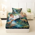 thumbnail image 4 of Feelyou Jungle Dino Wildlife Twin Sheet Sets for Kids Boys Girls, Waterfall Flower Bedding, Green Blue, 3-Piece, 4 of 5