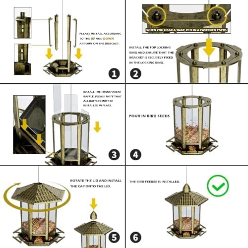 2 Pack Bird Feeders for Outdoor, Retro Pagoda Design Fun Installation Bird Feeder, Attracting Wild Birds Chickadees Goldfinches Cardinals Finches and Sparrows - Retro Gold