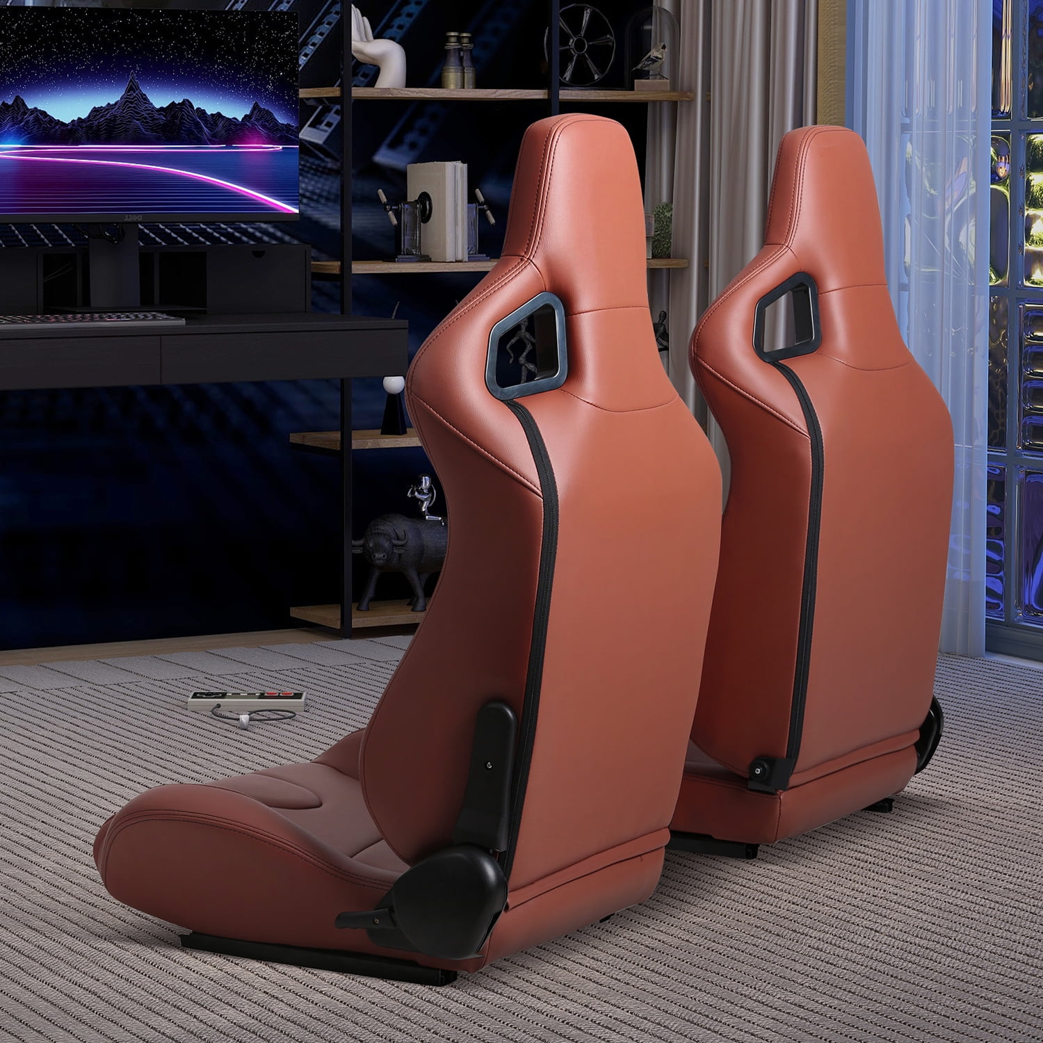Kadyn 2-Piece Ergonomic Racing Seats, PVC Racing Simulator Game Seats with Adjustable Double Slides, Vinyl Racing Seats for Linde Forklift Tractor, Brick Red Kadyn 2-Piece Ergonomic Racing Seats, PVC Racing Simulator Game Seats with Adjustable Double Slides, Vinyl Racing Seats for Linde Forklift Tractor, Brick Red