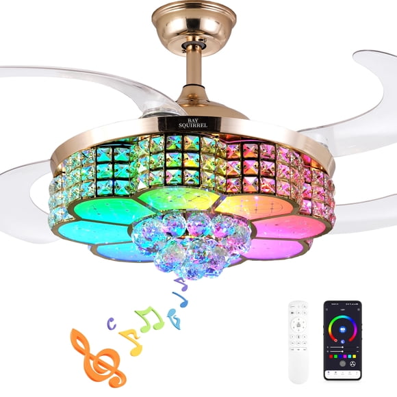 Ventilador de techo BAYSQUIRREL Bluetooth RGB LED de 6 velocidades con control remoto